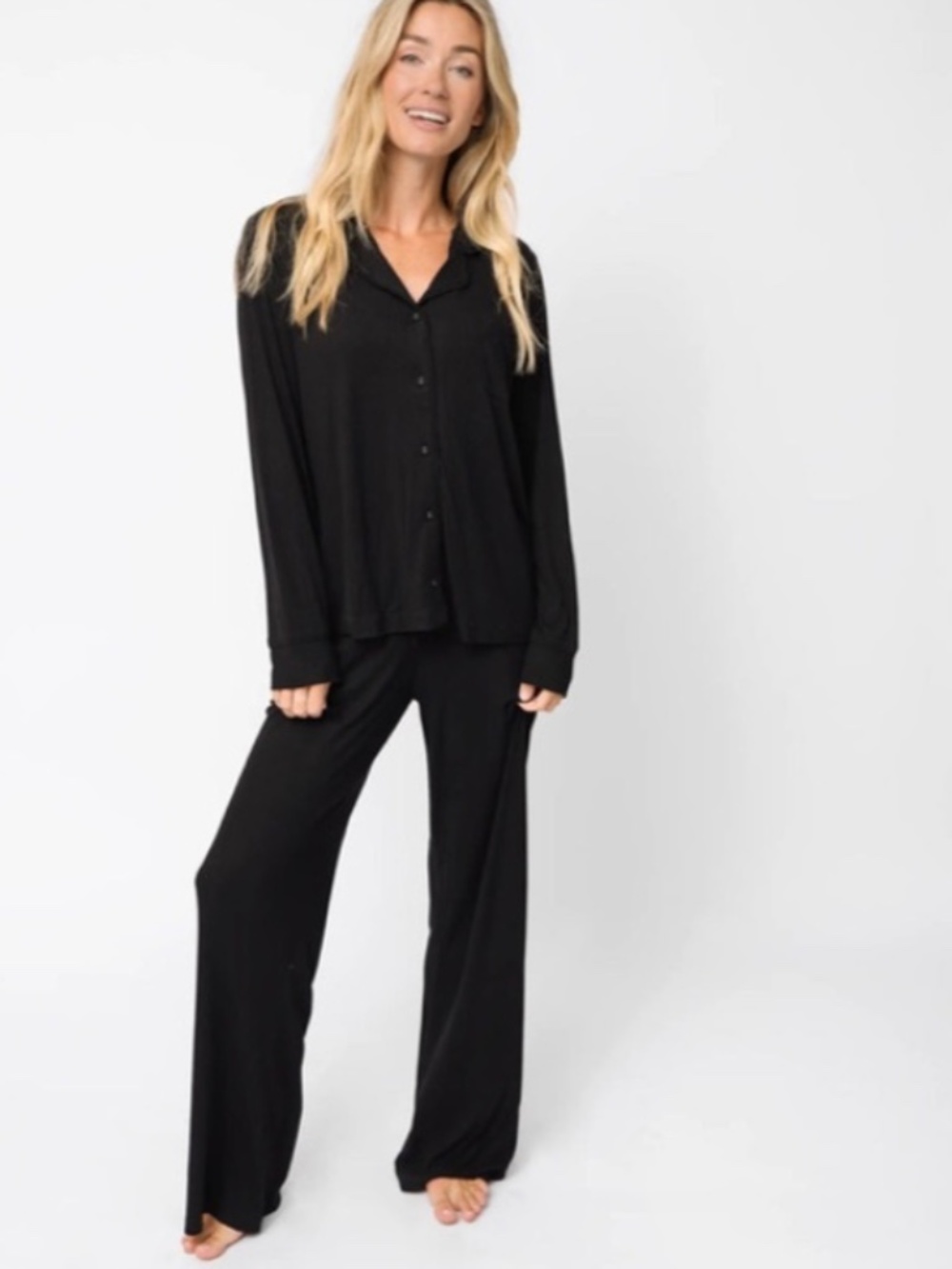 NATURAL LIFE TWO PIECE BY THE FIRE PAJAMA SET RIBBED BLACK STRETCHY SZ LARGE
